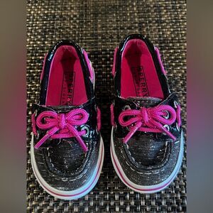 SPERRY TOP-SIDER Boat Shoes Little Girls Size 5 Seabright Black / Pink Shimmer